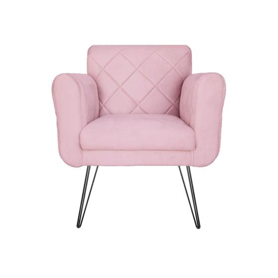 Imagem de Poltrona Estofada Com Pés de Ferro Para Sala de Estar Isabella Suede Rosa Bebe - LM DECOR