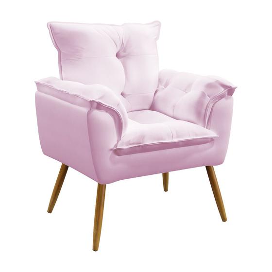 Imagem de Poltrona Estofada Decorativa Beta com Pés Palito Z-021 Sued Rosa Bebê Aradecor