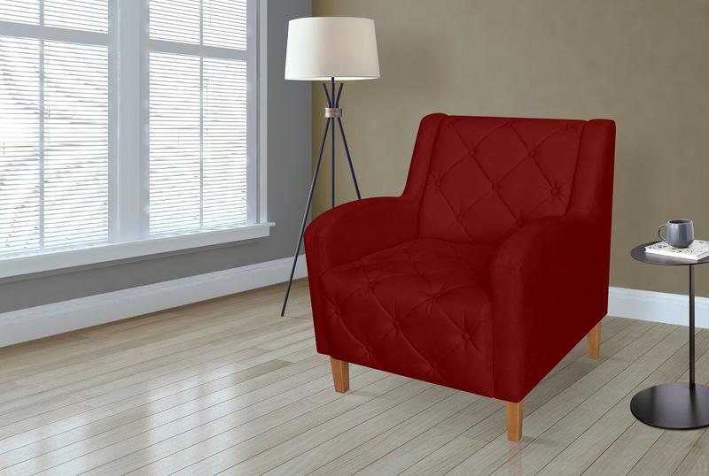 Imagem de Poltrona Estofada Hall de Entrada Munique Suede Vermelho Bordô  - LM DECOR