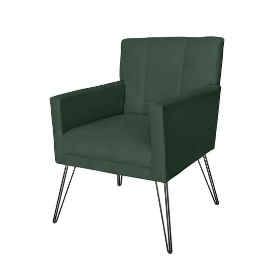 Imagem de Poltrona Estofada Para Sala Comercial Pés de Ferro Onix Suede Verde - LM DECOR