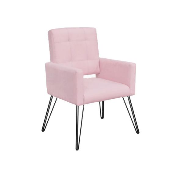 Imagem de Poltrona Estofada Para Sala de Estar Pés de Ferro Camila Suede Rosa Bebe - DL Decor