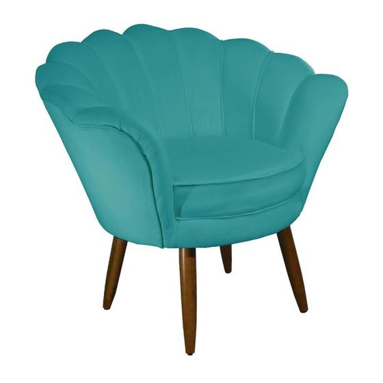 Imagem de Poltrona Estofada Para Sala de Estar Pés Palito Pétala Suede Azul Turquesa - INCASA DECOR