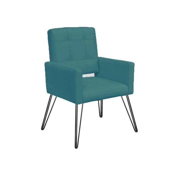 Imagem de Poltrona Estofada Para Salão de Beleza Pés de Ferro Camila Suede Azul Turquesa - LM DECOR