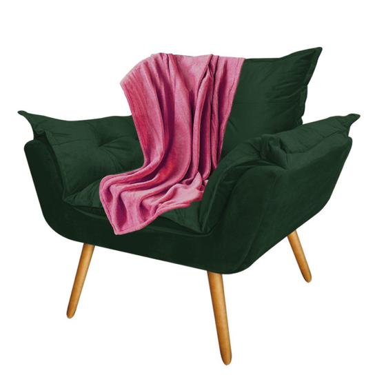 Imagem de Poltrona Fatte Premium Luxo com Manta Soft Microfibra Rosa Suede Verde Musgo - Ahazzo Móveis