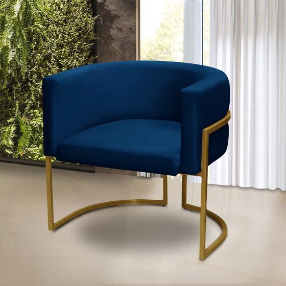 Imagem de Poltrona Gabriela Decorativa Pés Metálico Industrial Dourada Suede Azul Marinho