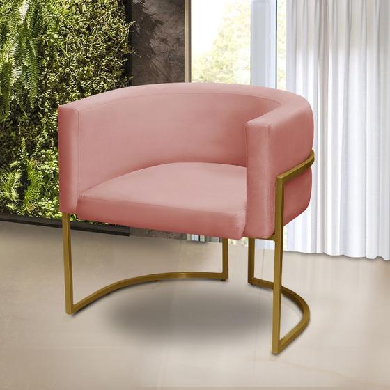 Imagem de Poltrona Gabriela Decorativa Pés Metálico Industrial Dourada Suede Rose