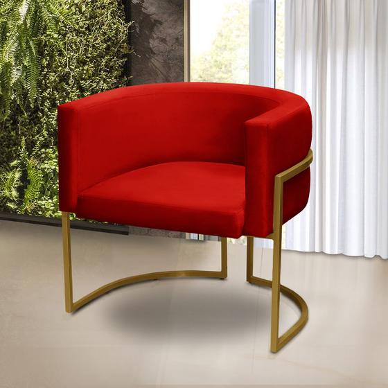 Imagem de Poltrona Gabriela Decorativa Pés Metálico Industrial Dourada Suede Vermelho