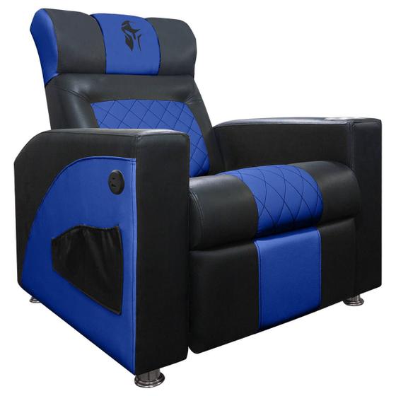 Imagem de Poltrona Gamer Sparta Reclinável com Carregador USB Preto/Azul SOFA STORE