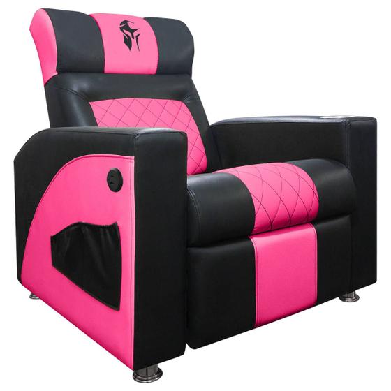 Imagem de Poltrona Gamer Streamer Sparta com Carregador USB material sintético Preto/Rosa SOFA STORE