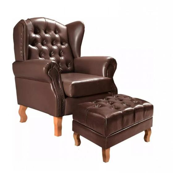 Imagem de Poltrona Imperador com Puff Chesterfiel Dom Pedro material sintético Bella Decor