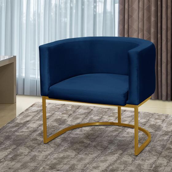 Imagem de Poltrona Isabella Decorativa Pés Metálico Industrial Dourada Suede Azul Marinho