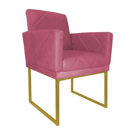 Imagem de Poltrona Klara Suede Rosa Base Metálica Dourada  - Vallisa Decor