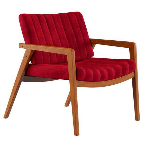 Imagem de Poltrona Lang I Veludo Vermelho e Amêndoa