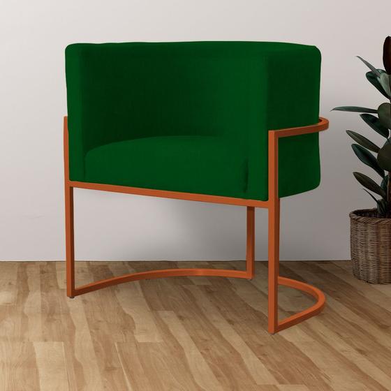 Imagem de Poltrona Luana Base Metálica Cobre Suede Verde - Vallisa Decor