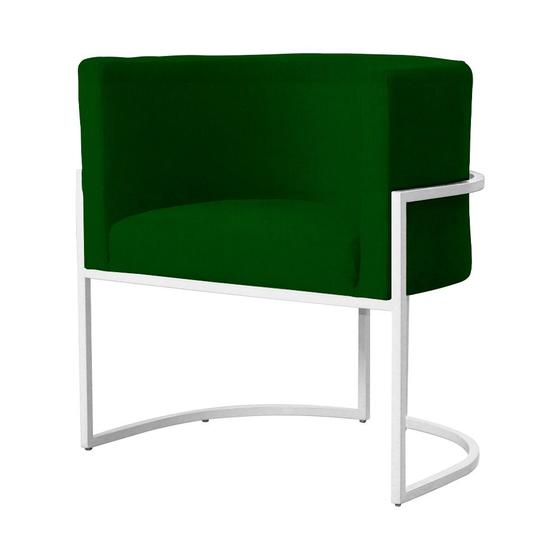 Imagem de Poltrona Luana Suede Verde Base Metálica Branca - Vallisa Decor