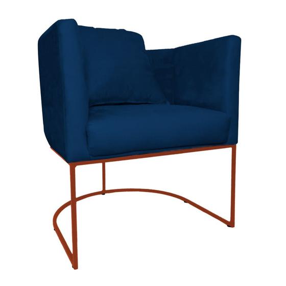 Imagem de Poltrona Luaninha Base Metálica Cobre Suede Azul Marinho - Belliv Decor