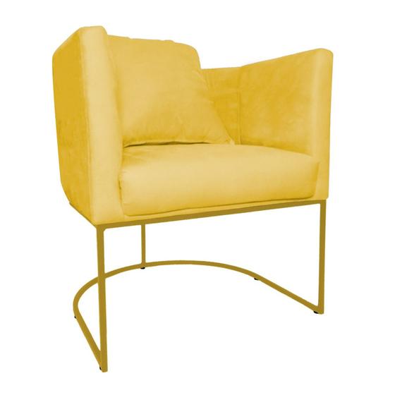 Imagem de Poltrona Luaninha Base Metálica Dourada Suede Amarelo - Vallisa Decor