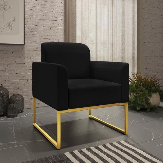 Imagem de Poltrona Marisa Suede Preto Base Industrial Metálica Dourada Tana Decor