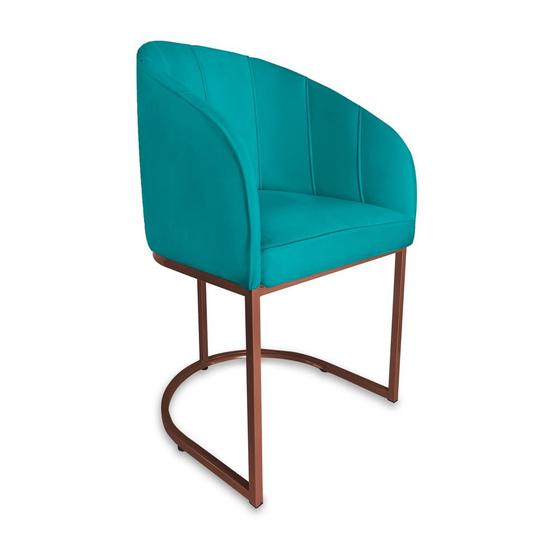 Imagem de Poltrona Mia Suede Azul Turquesa Base Metálica Cobre - Vallisa Decor