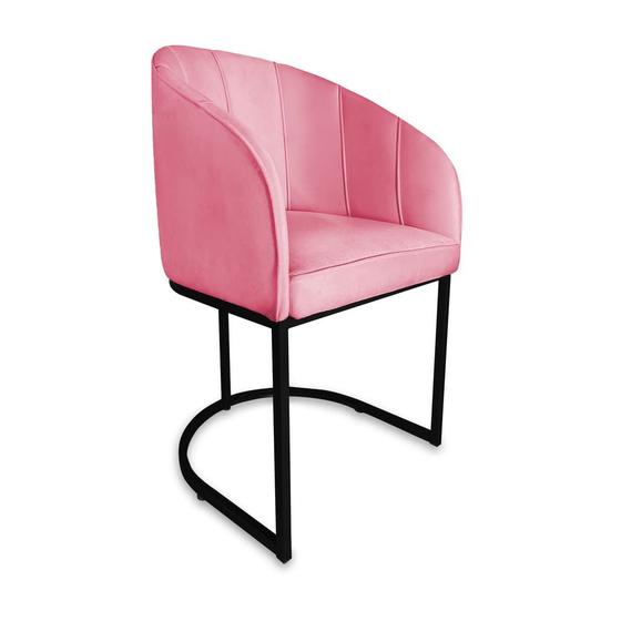 Imagem de Poltrona Mia Suede Rosa Base Metálica Preta - Vallisa Decor