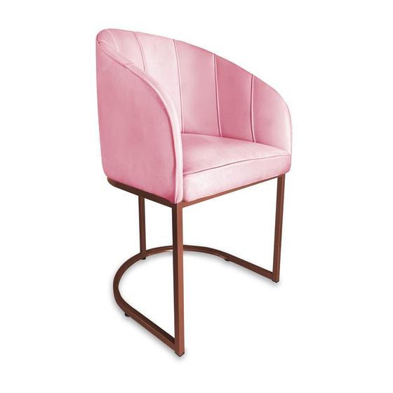 Imagem de Poltrona Mia Suede Rosa Bebê  Base Metálica Cobre - Belliv Decor