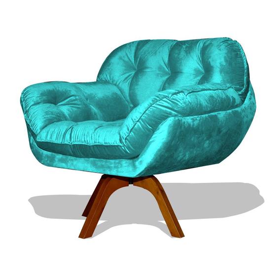 Imagem de Poltrona Miami Base Giratória Decorativa Suede Azul Turquesa - Hellen Decor