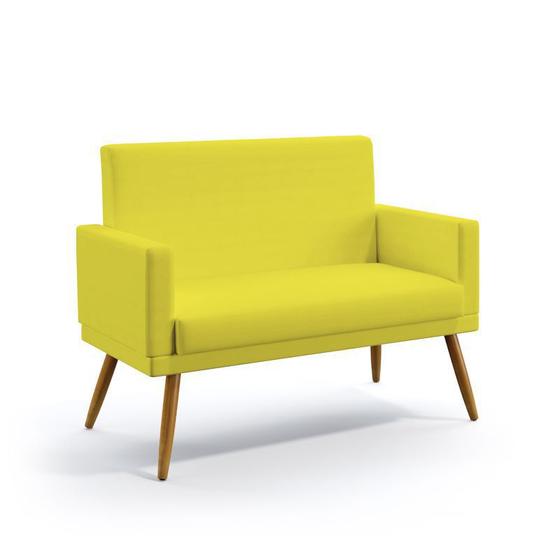 Imagem de Poltrona Namoradeira Decorativa Estofada Vega Com Rodapé Sued Amarelo Aradecor