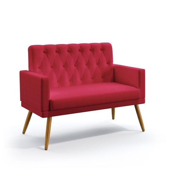 Imagem de Poltrona Namoradeira Decorativa Vega Com Rodapé E Botões Capitonê Sued Vermelho Aradecor