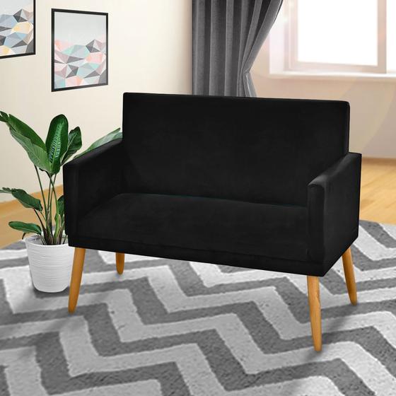 Imagem de Poltrona Namoradeira Estofada para Sala de Estar Visitas Suede Preto