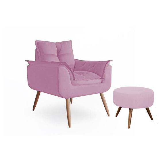 Imagem de Poltrona Opala Sala De Estar Com Com Puff Redondo Suede Rose - Marcussi Decor