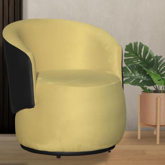 Imagem de Poltrona Orgânica Beatriz Com Composê material sintético Preto Suede Amarelo - Vallisa Decor