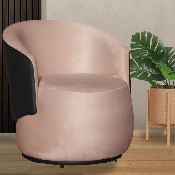 Imagem de Poltrona Orgânica Veludo Rosa Com Composê Preto - Vallisa Decor