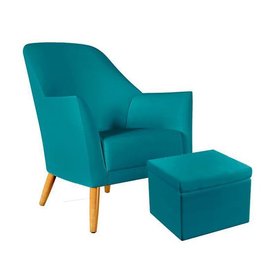 Imagem de Poltrona Orion com Puff Quasar Para Sala de Estar Sued Azul Turquesa Aradecor