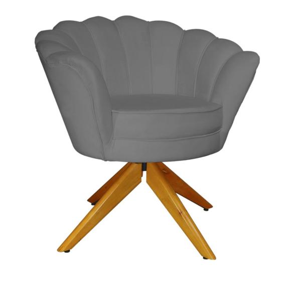 Imagem de Poltrona Para Hall de Entrada Base Giratória de Madeira Pétala Suede Cinza - LM DECOR