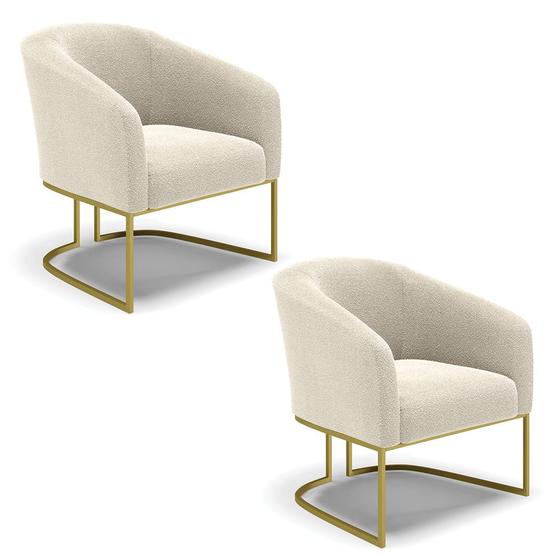 Imagem de Poltrona Para Sala Industrial Dourado Kit 2 Stella Bouclê D03 - D'Rossi