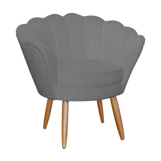Imagem de Poltrona Pétala Decorativa Suede Cinza Pés de Palito - Vallisa Decor.