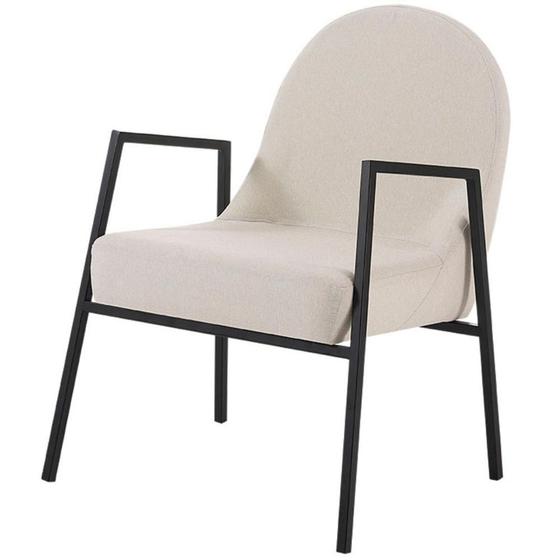 Imagem de Poltrona Ramone Daf Móveis Concha Multilaminada Revestida com Espuma D28 Linho Bege Base Aço Preto