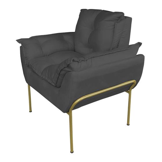 Imagem de Poltrona Recepção Suede Cinza Base Dourada - Vallisa Decor