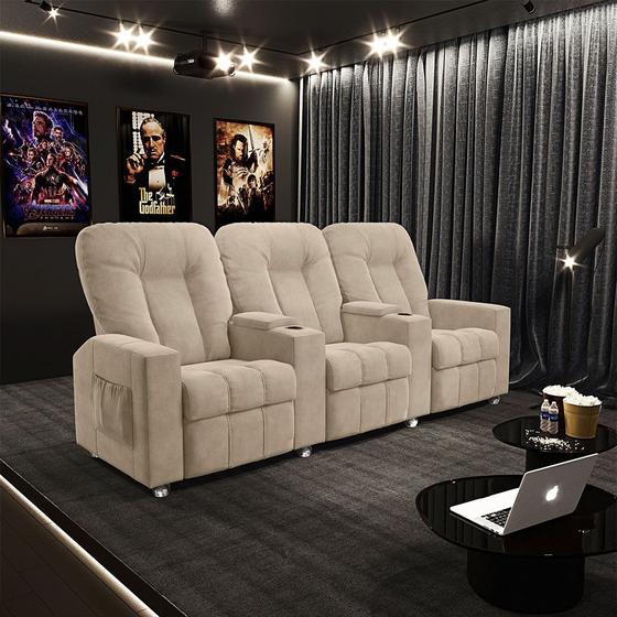 Imagem de Poltrona Reclinável 3 lugares para Sala de Cinema Arsenal Suede Bege G23 - Encantum