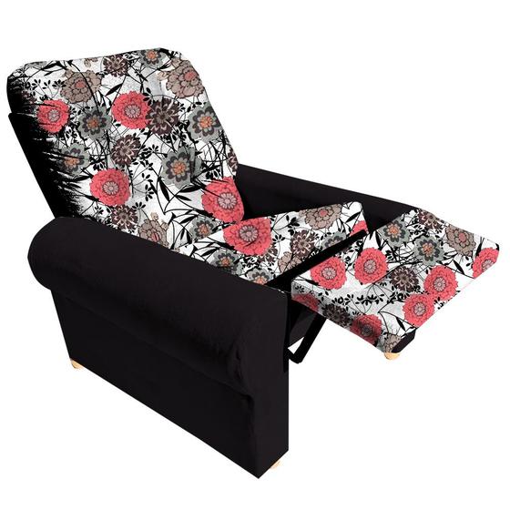 Imagem de Poltrona reclinavel sala de estar astra  cor preto floral 50- aguias decor