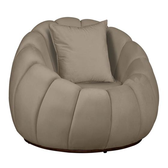 Imagem de Poltrona Redonda Concha C/ Almofada Base Fixa Veludo Bege - Vallisa Decor
