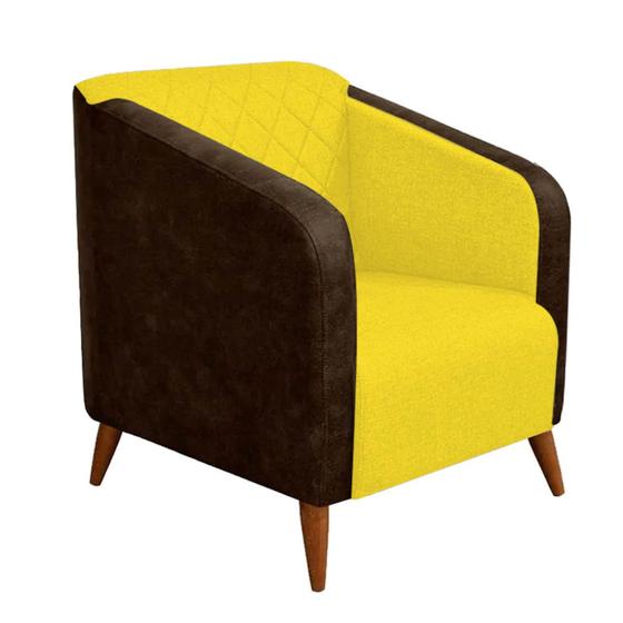 Imagem de Poltrona Silmara Compose material sintético Nozes Decorativa   Pés Madeira 2 Lugares Sala de Estar Recepção Escritório Consultório Suede Amarelo - Damaffê Móveis