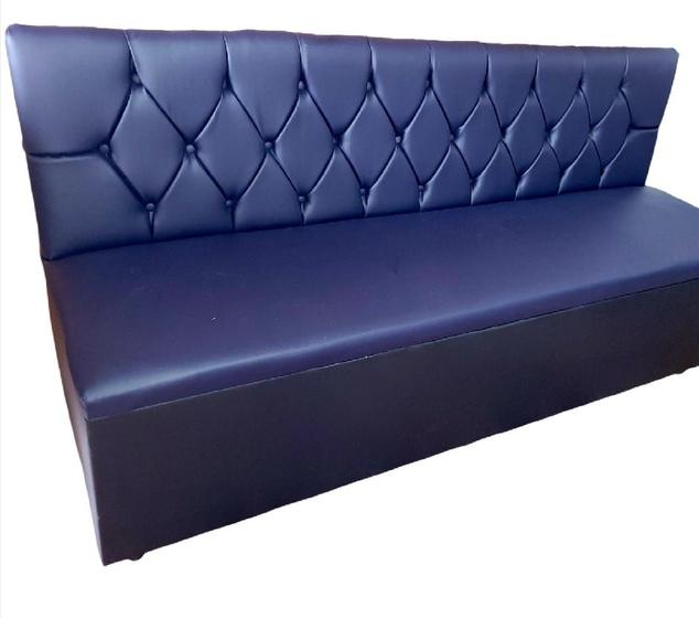 Imagem de Poltrona sofá booth 2,80cm acento e encosto azul base preto capitone á mão sku176