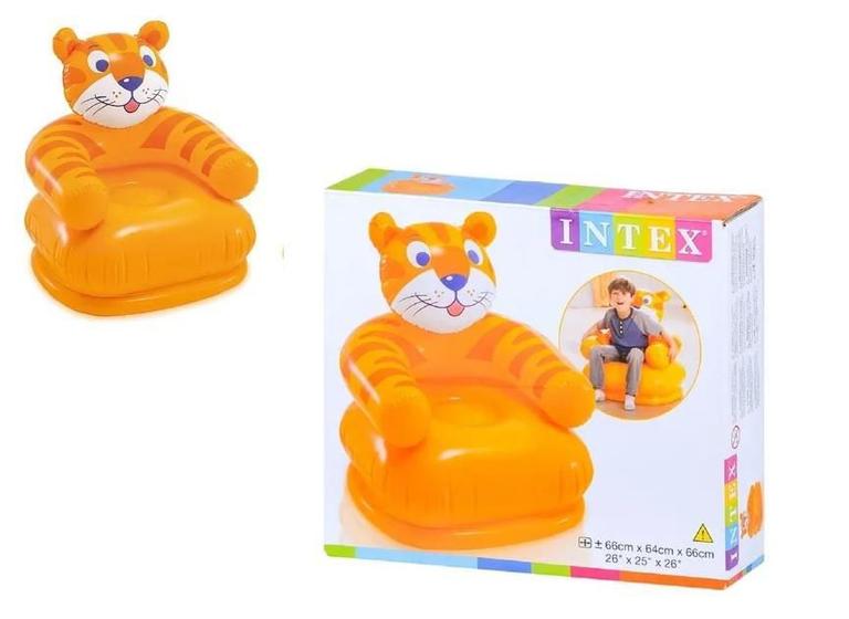 Imagem de Poltrona Sofá Inflável Infantil Tigre Intex Para 3 À 8 Anos