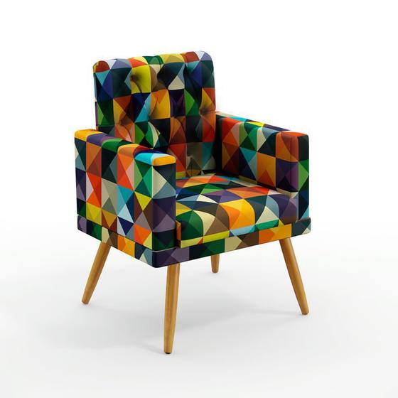 Imagem de Poltrona Vega Com Rodapé e Capitonê Suede Estampado Colorido Aradecor