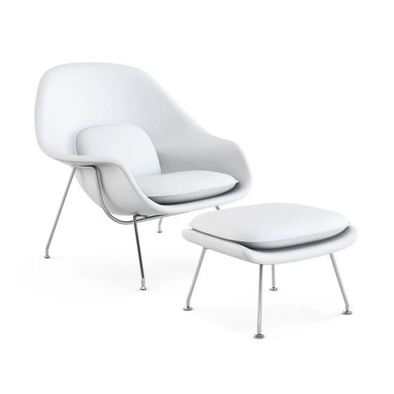 Imagem de Poltrona Womb Chair com Puff Cromada Sintético Branco