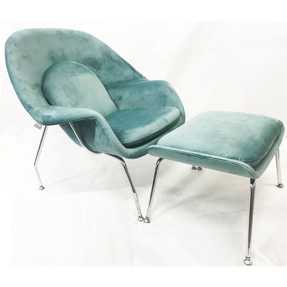 Imagem de Poltrona Womb Chair com puff tecido veludo verde menta - Poltronas do Sul