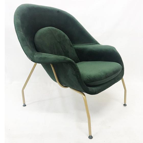 Imagem de Poltrona Womb Chair Tecido Veludo Verde Militar base cor dourado fosco - Poltronas do Sul