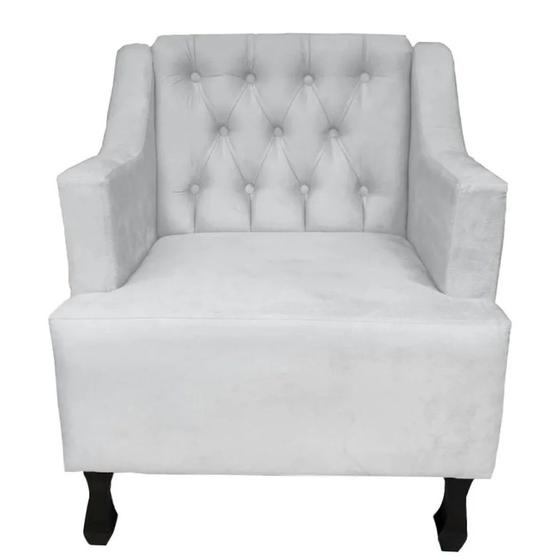 Imagem de Poltronas Decorativa Pés Luis XV Gênises Encosto Estilo Capitonê Suede Branco - DS Estofados