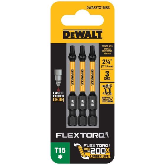Imagem de Ponta Torx T15 FlexTorq 2-1/4 - 3 Peças DWAF2TX15IR3 DeWalt 